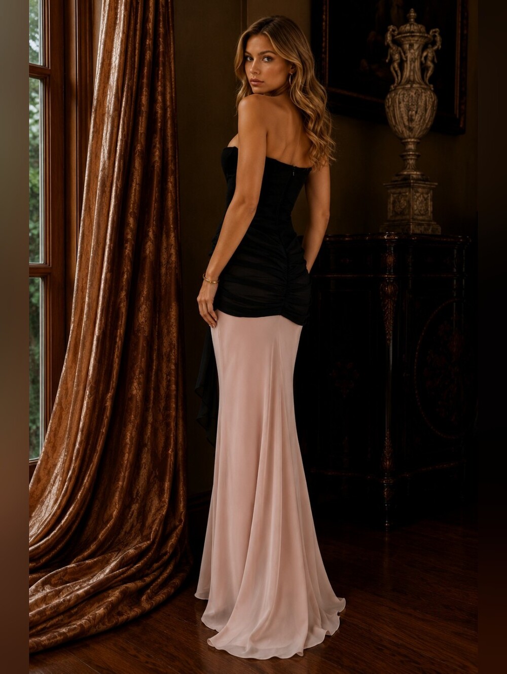 House of CB CLARA Black and Blush Chiffon Maxi Dress - Picture 2 of 7